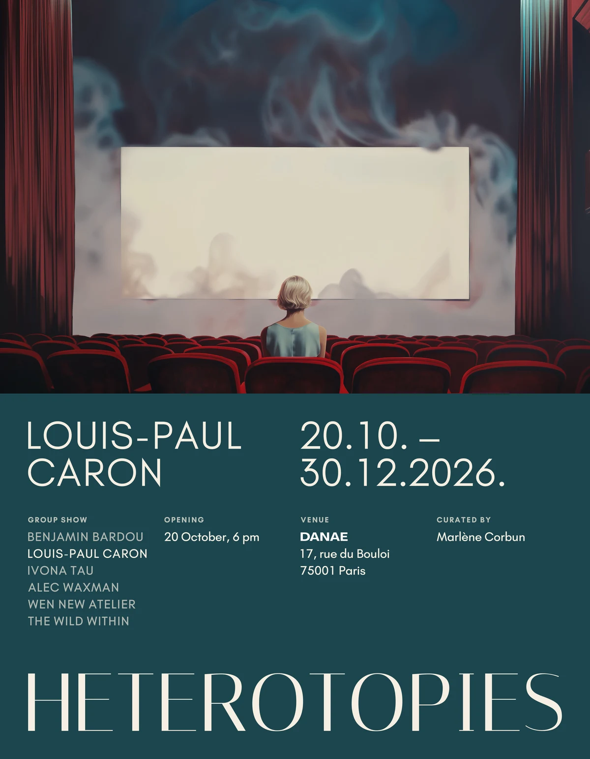 HETEROTOPIES exhibition poster featuring Louis-Paul Caron